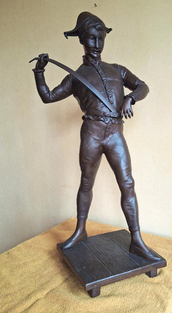Paul Dubois 1829-1905 "De Harlekijn" Brons 59 x 19 x 18 cm., Antiek en Kunst, Kunst | Beelden en Houtsnijwerken, Brons, Beeld