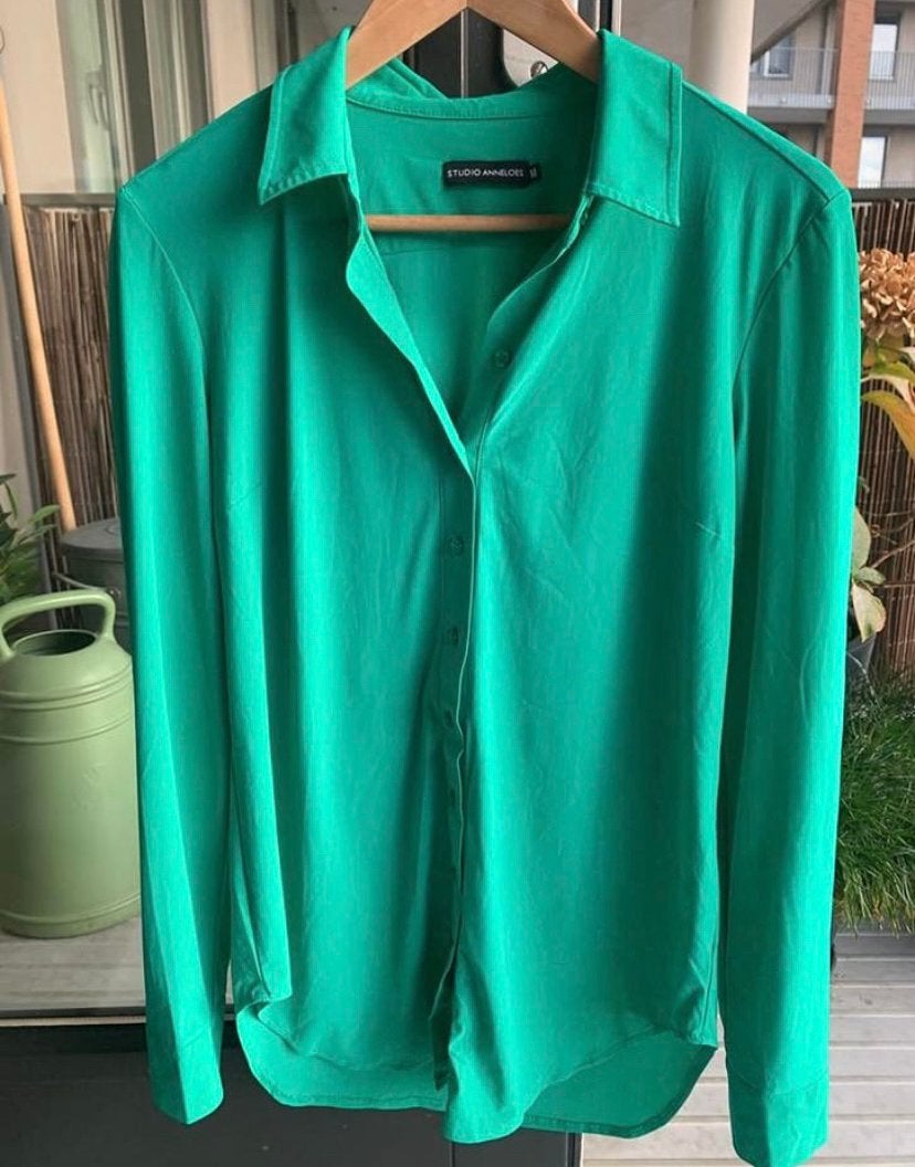 Groene travelstof blouse, Studio Anneloes, maat M, Ophalen, Zo goed als nieuw, Maat 38/40 (M), Groen