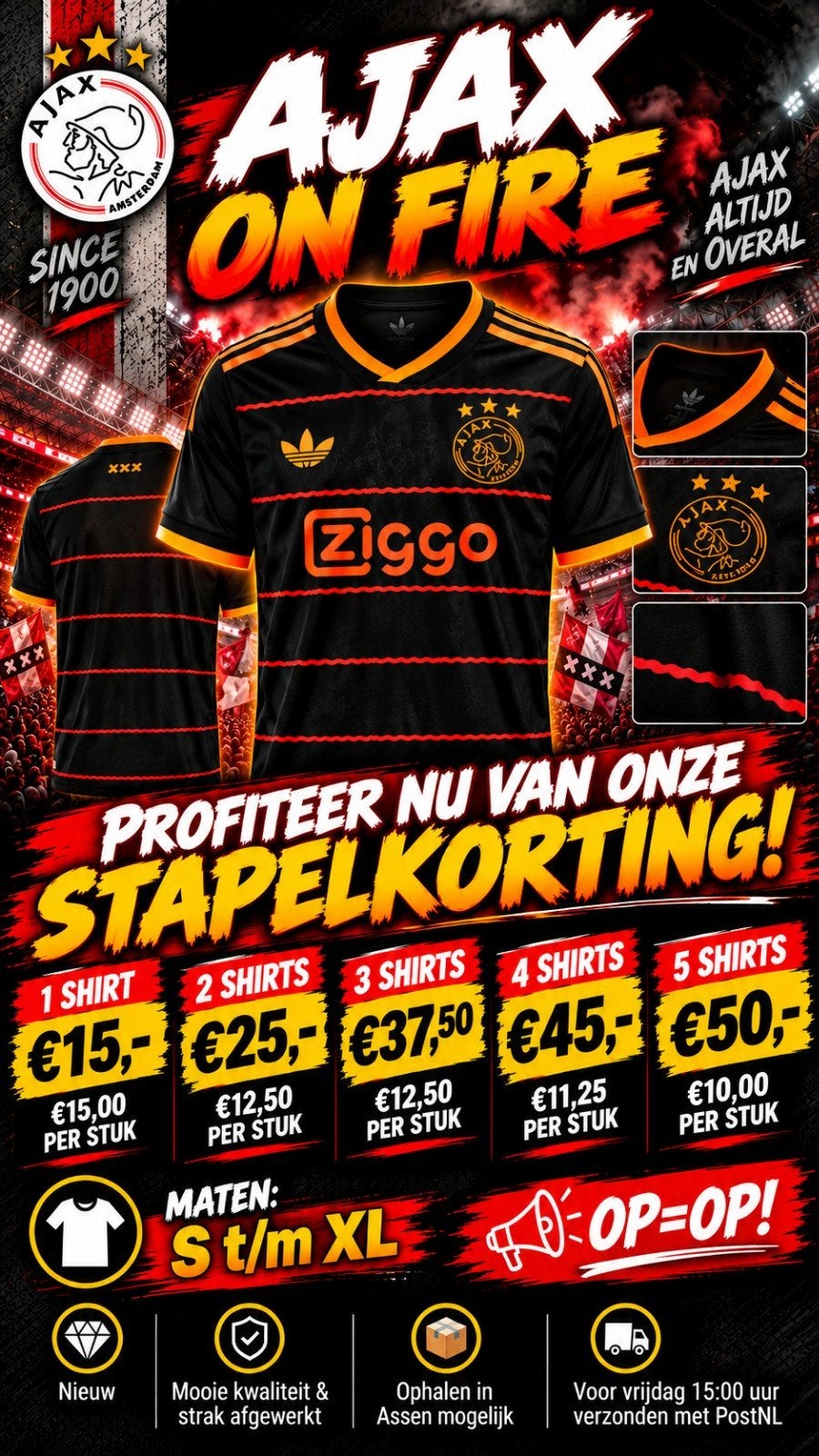 Ajax Uitshirt 2026/2027 – Stapelkorting – Vanaf €15, Kleding | Heren, Ophalen of Verzenden, Nieuw, Overige maten, Zwart