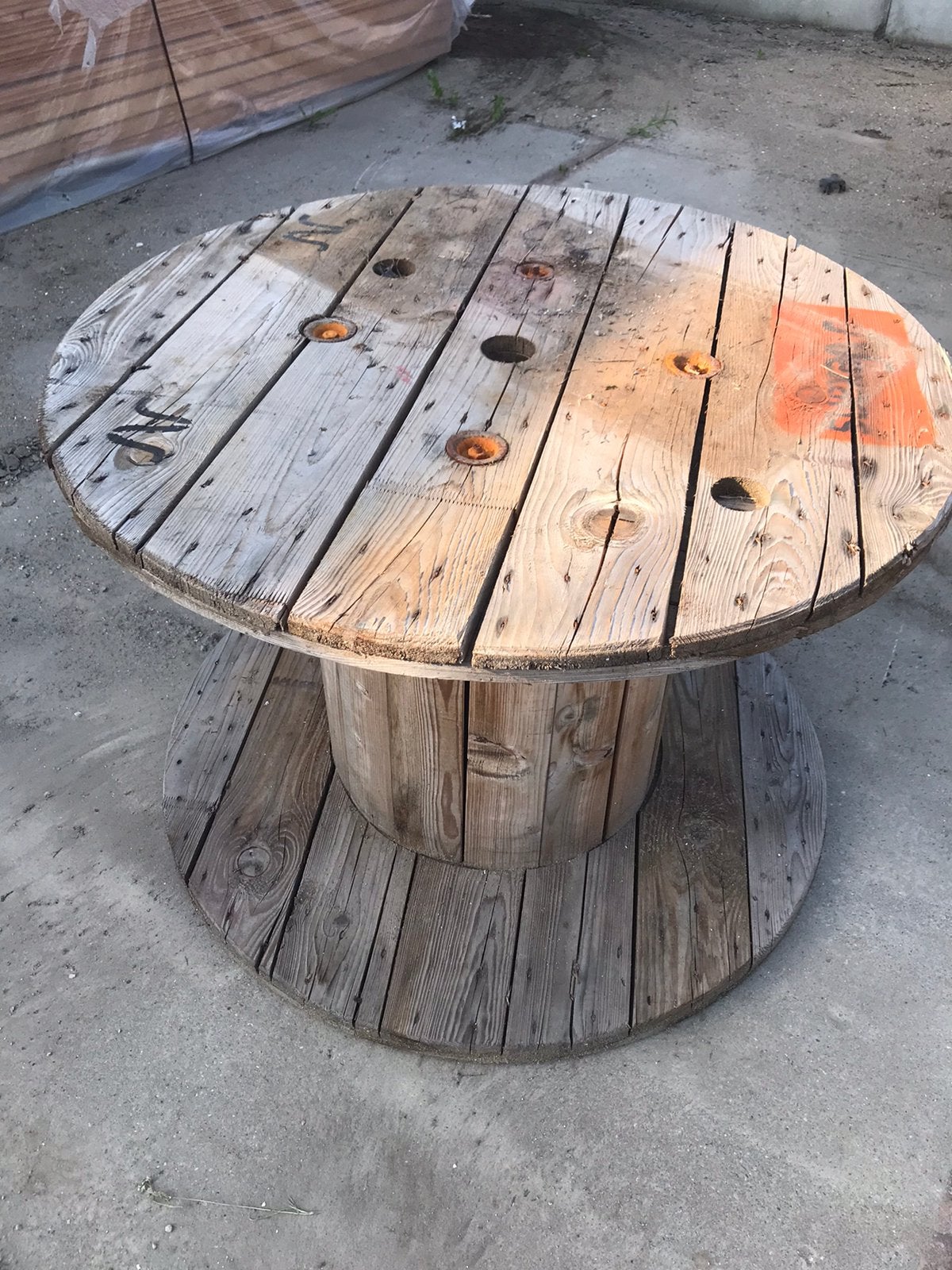 Haspel als tuintafel, Ophalen of Verzenden, Gebruikt, Rond, Hout
