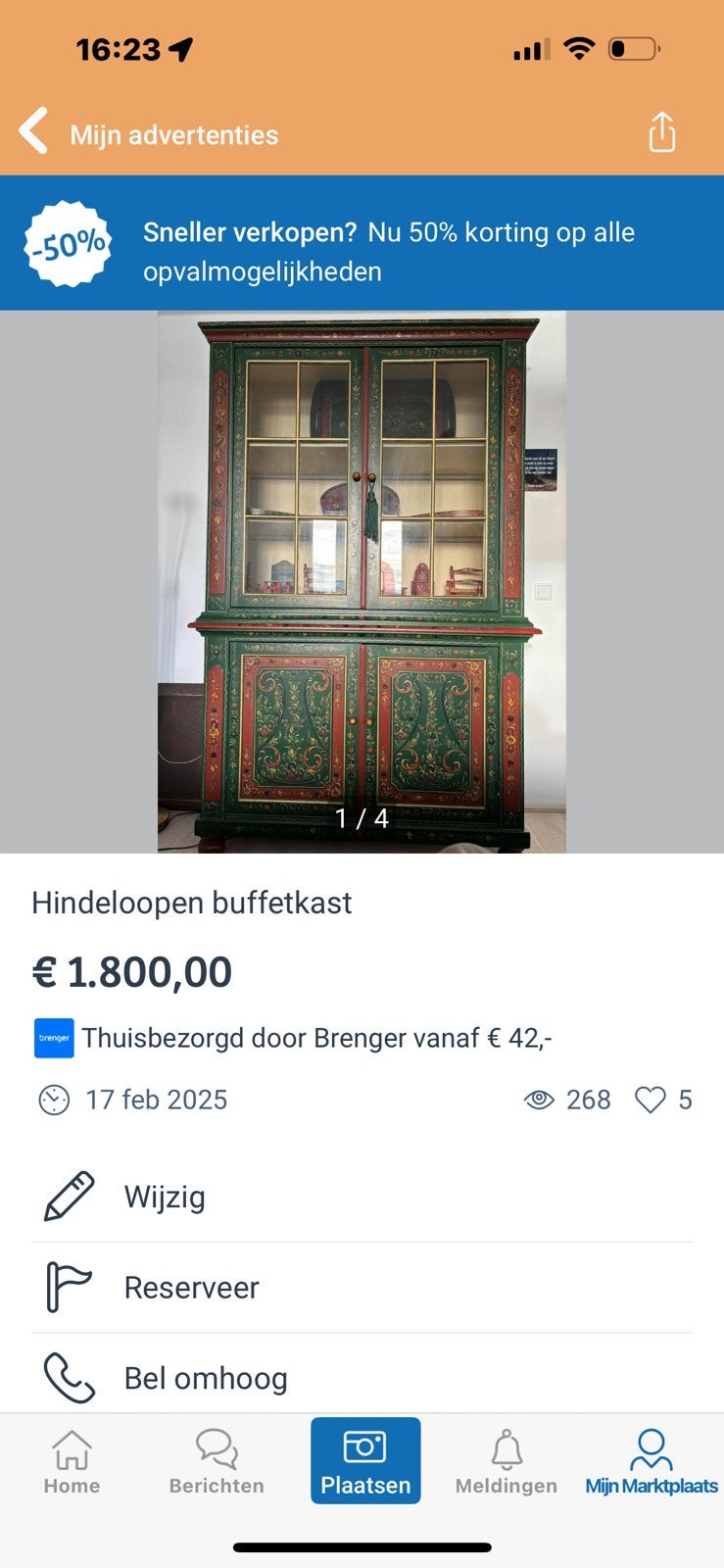 Hindelooper kast, Ophalen, Zo goed als nieuw, 25 tot 50 cm, 100 tot 150 cm