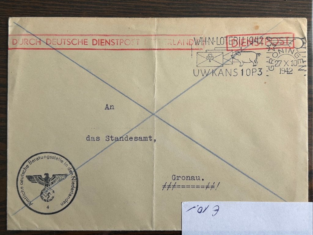 Poststuk Duitse Dienstpost, NL, WO2, Dienststelle Groningen, Verzenden, Envelop