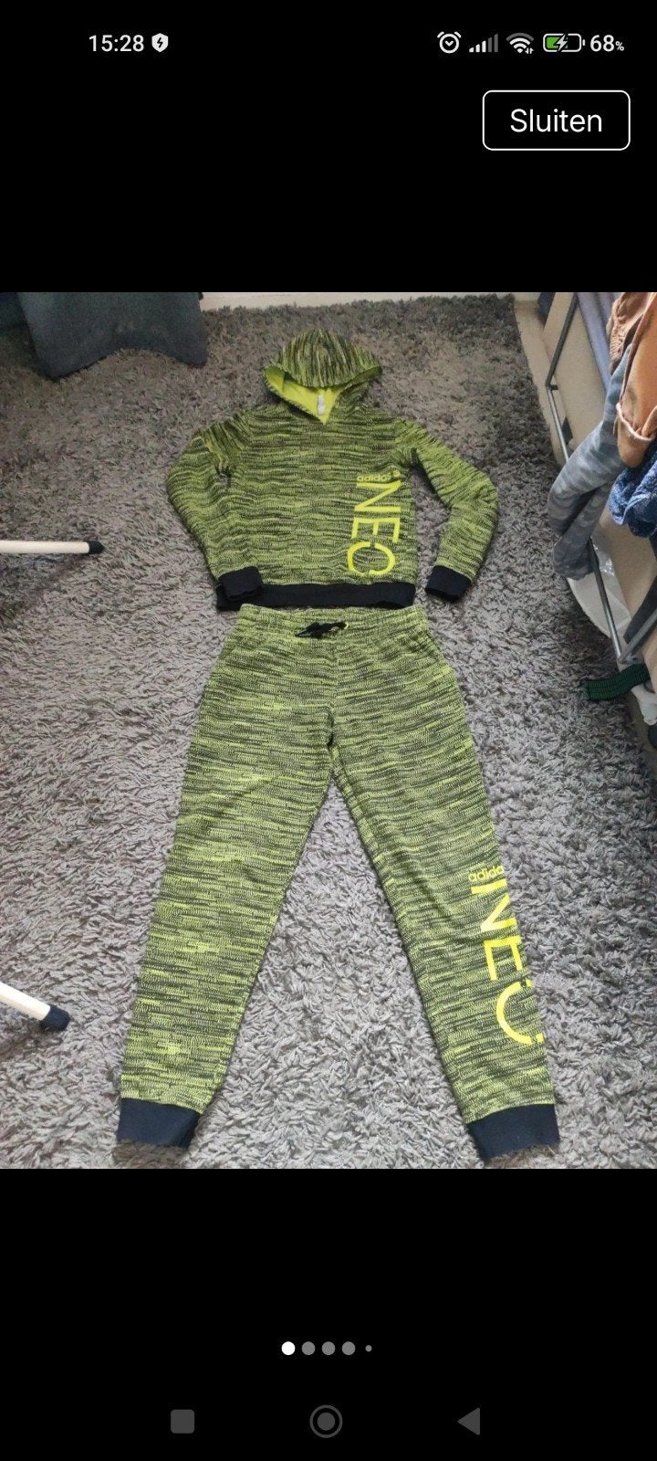 Adidas Neo Trainingspak - Zwart/Neon Groen, Adidas Neo, Verzenden, Zo goed als nieuw
