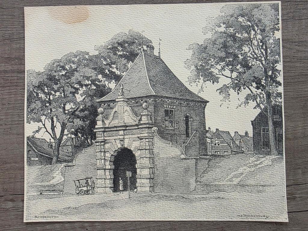 Prent Veerpoort Schoonhoven, Ophalen of Verzenden