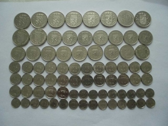 148 munten Nederland 2,1/2,1 gulden,25,10,5,1 cent 1950/1980, Ophalen of Verzenden, Koningin Juliana, 2½ gulden, Setje