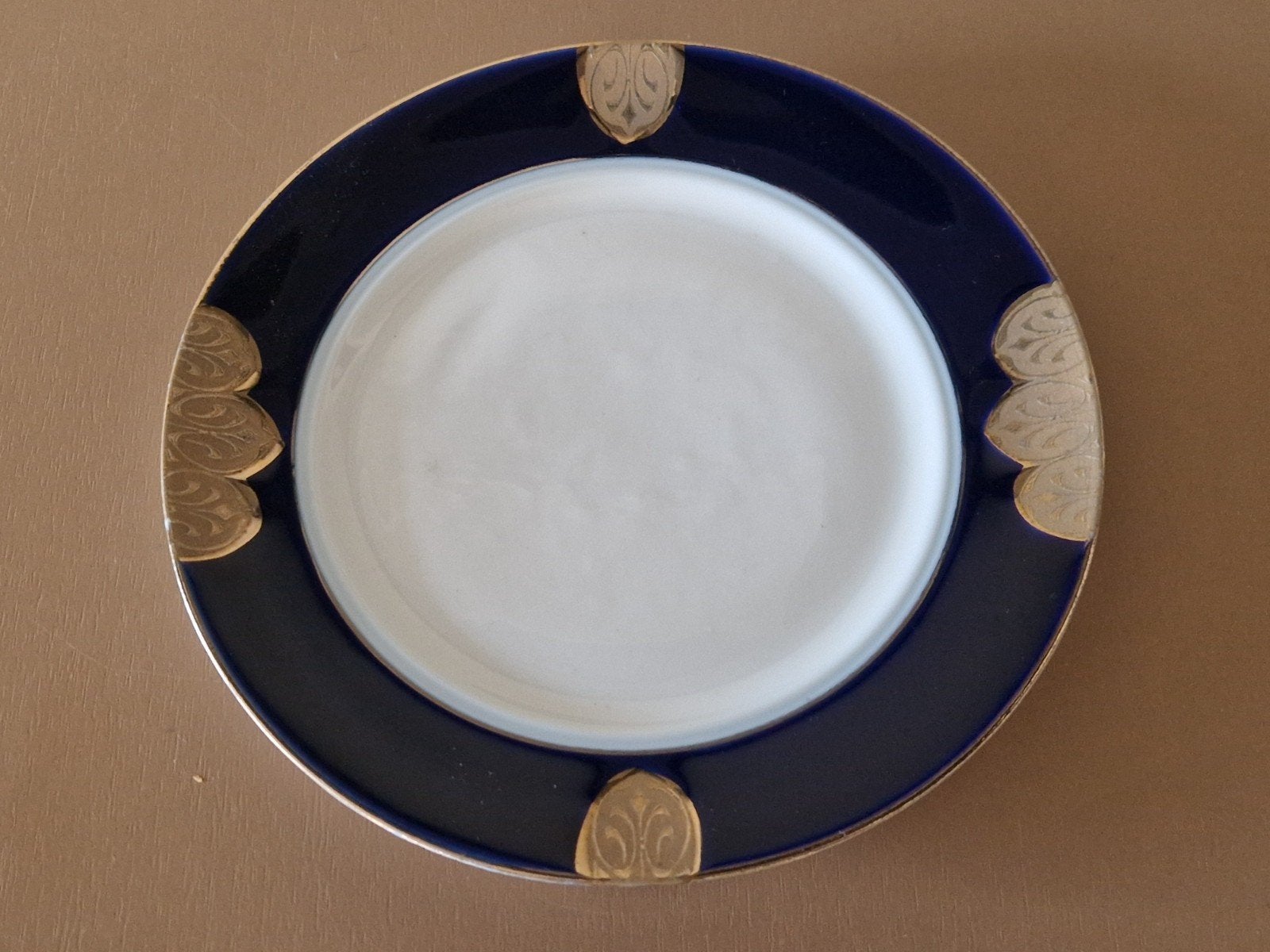 Antiek Graf von Henneberg porseleinen bord, blauw/goud, Ophalen of Verzenden