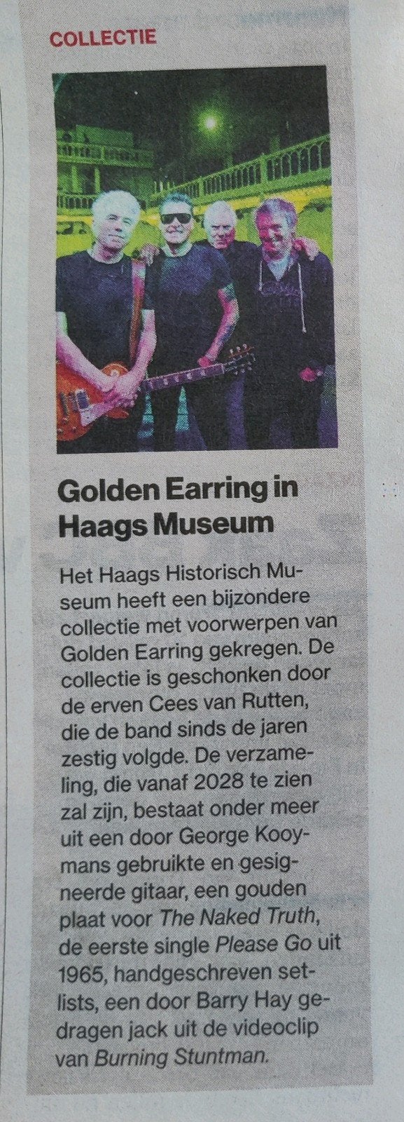Golden Earring in Haags Museum Krantenartikel knipsel, Ophalen of Verzenden, 1980 tot heden, Nederland, Knipsel(s)