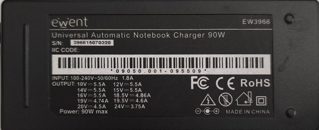 ewent universal laptop charger EW3966 90W max, Ophalen of Verzenden, Zo goed als nieuw, Ewent