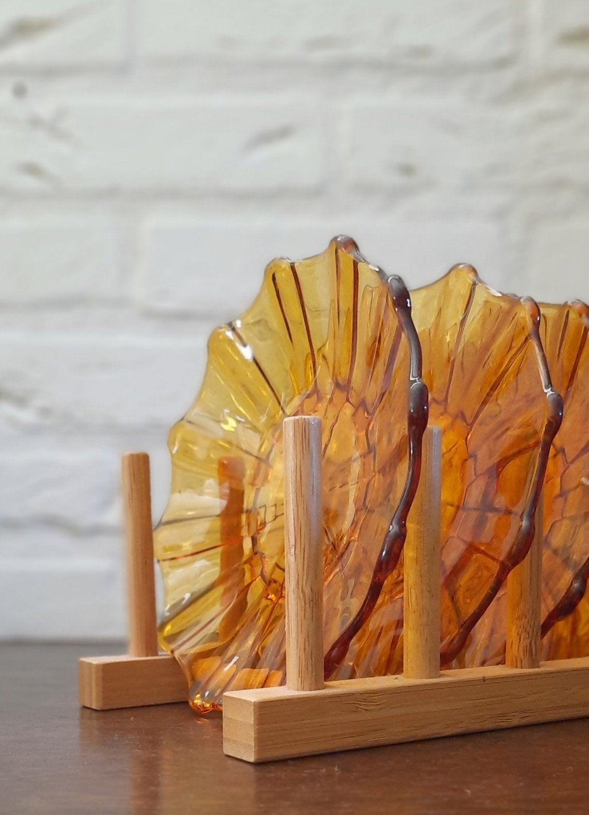 6 amber persglas art deco (gebaks)bordjes, Antiek en Kunst, Ophalen of Verzenden