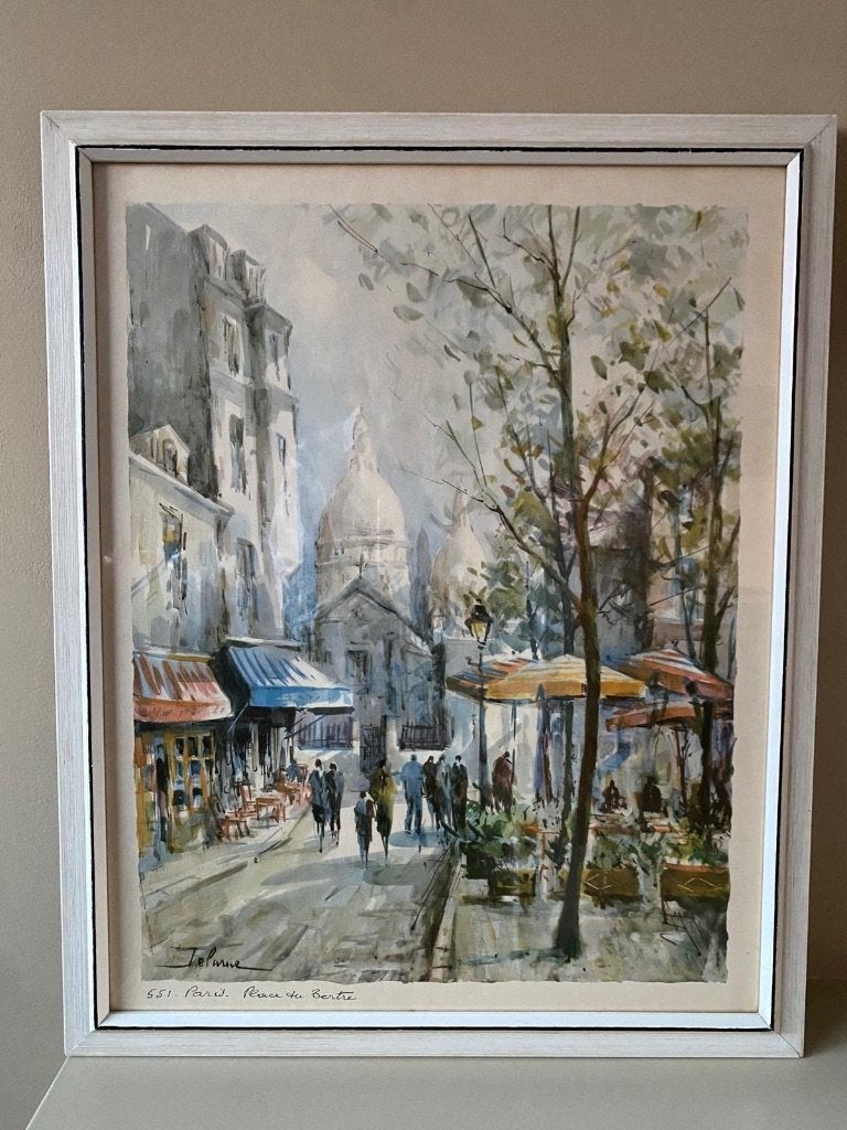 Mooie litho "Paris Place du Tertre' Lucien Delarue, Ophalen of Verzenden