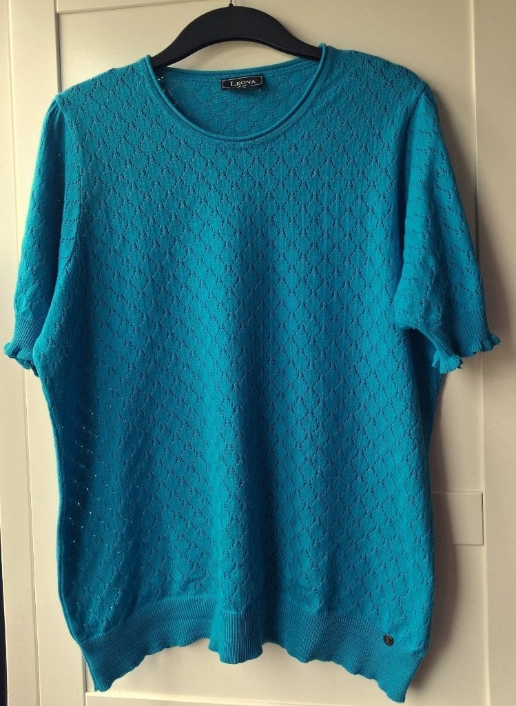 Fijngebreid turquoise truitje/top met korte mouwen maat XXL, Kleding | Dames, Truien en Vesten, Blauw, Maat 46/48 (XL) of groter