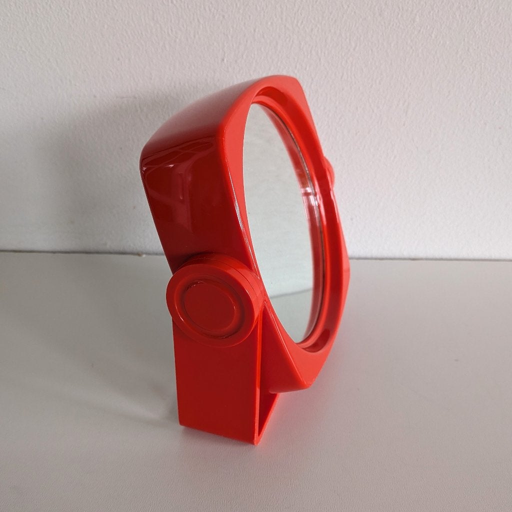 Vintage space age stijl make up spiegeltje Rood, Ophalen of Verzenden, Rond, Minder dan 50 cm, Minder dan 100 cm
