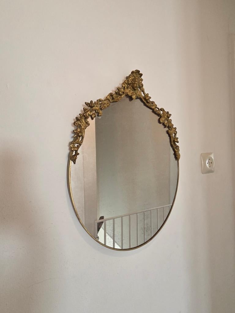 Vintage Spiegel met Gouden Ornamenten - 36 cm, Antiek en Kunst, Antiek | Spiegels, Ophalen of Verzenden, Rechthoekig, Minder dan 50 cm