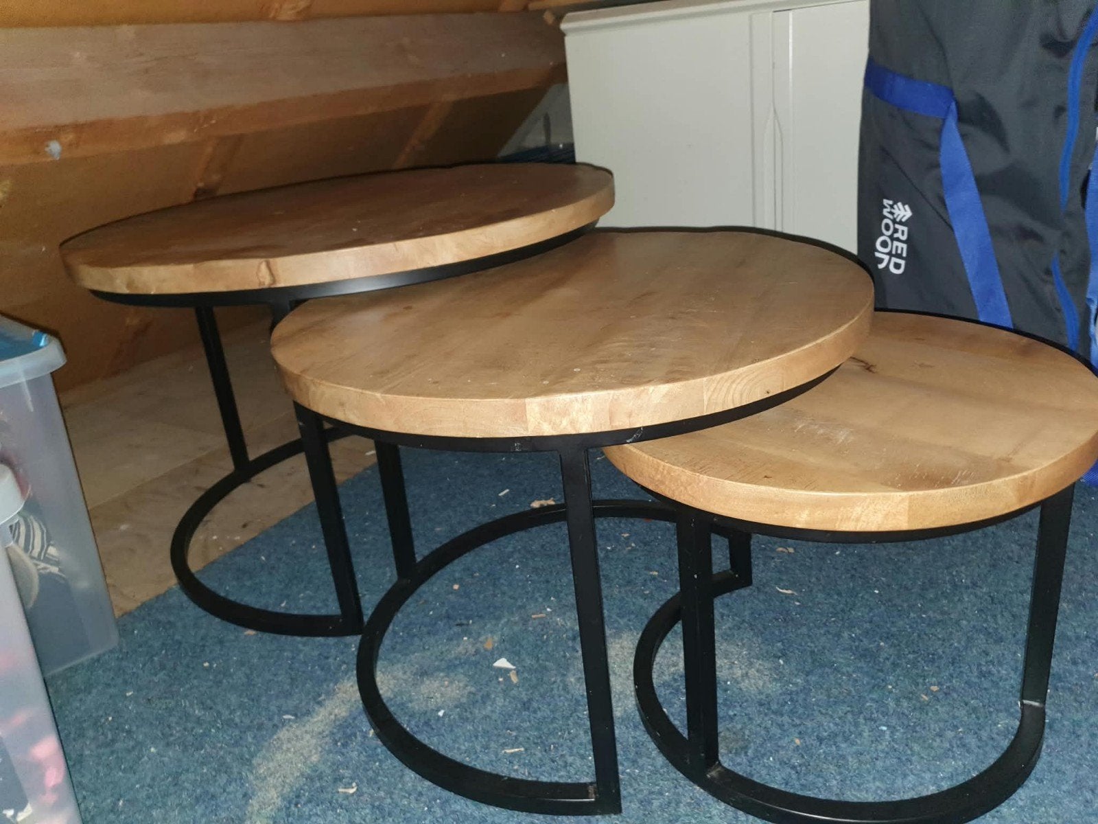 Set van 3 ronde mangohouten salontafels, Huis en Inrichting, 50 – 75, 50 tot 100 cm, Rond, Industrieel, Modern