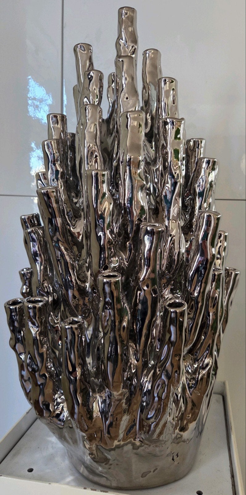 Pols Potten silver coral vaas 50 tulips vaas tulpenvaas, Ophalen, Gebruikt, Zilver, Steen/keramiek