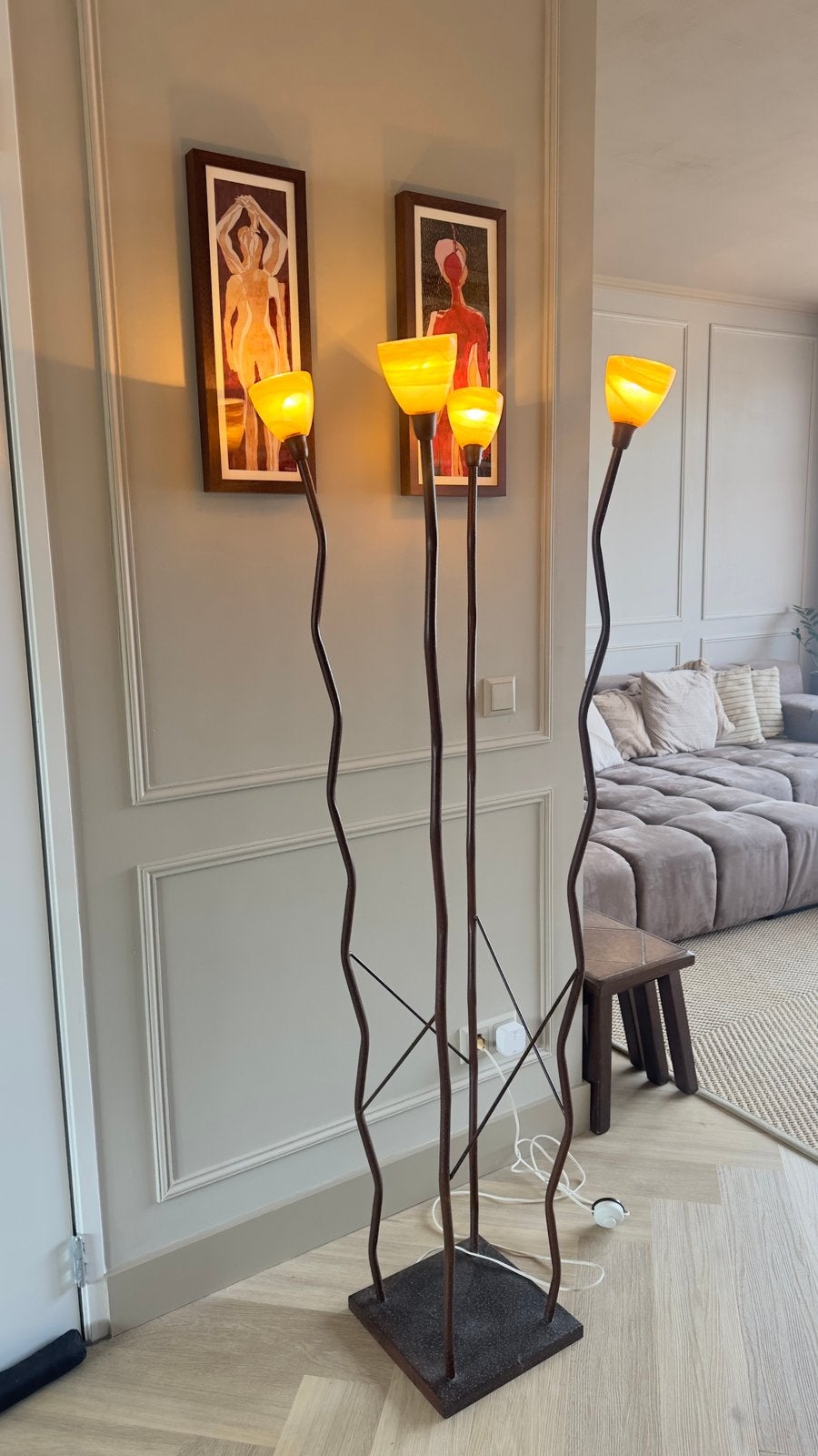 Vintage design vloerlamp met 4 lichtpunten, Huis en Inrichting, Lampen | Vloerlampen, Gebruikt, Metaal, 150 tot 200 cm, Ophalen