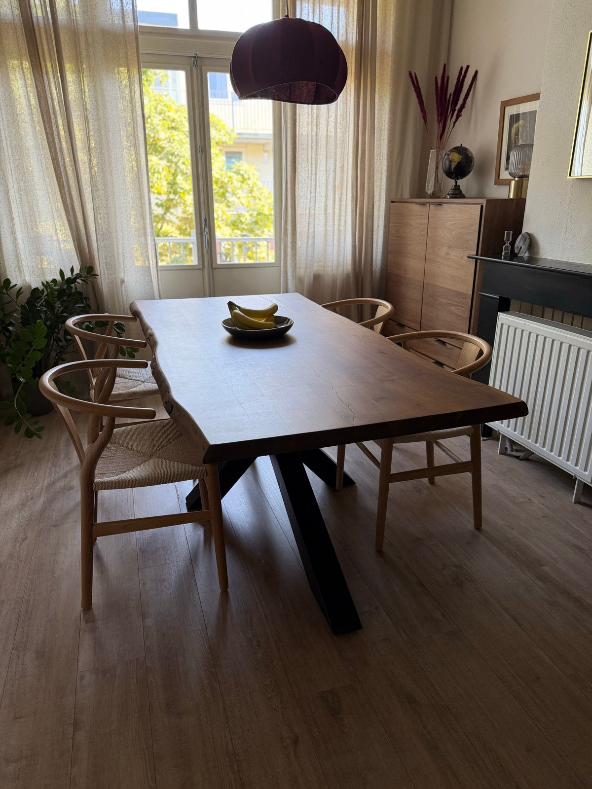 Massief houten eettafel 200x90cm | Live edge | Industrieel, Ophalen, Gebruikt, 200 cm of meer, 50 tot 100 cm