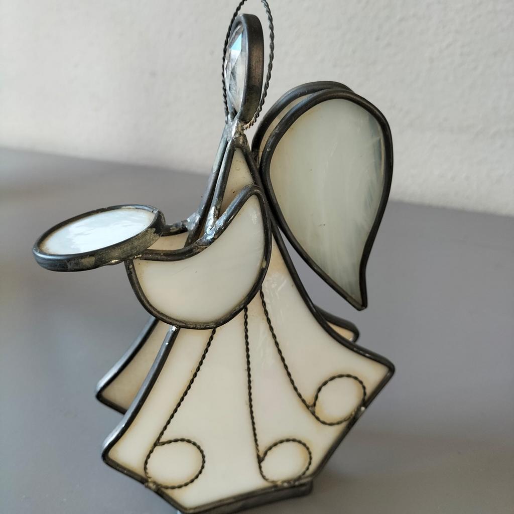 Glas-in-lood engel met kandelaar, Ophalen of Verzenden