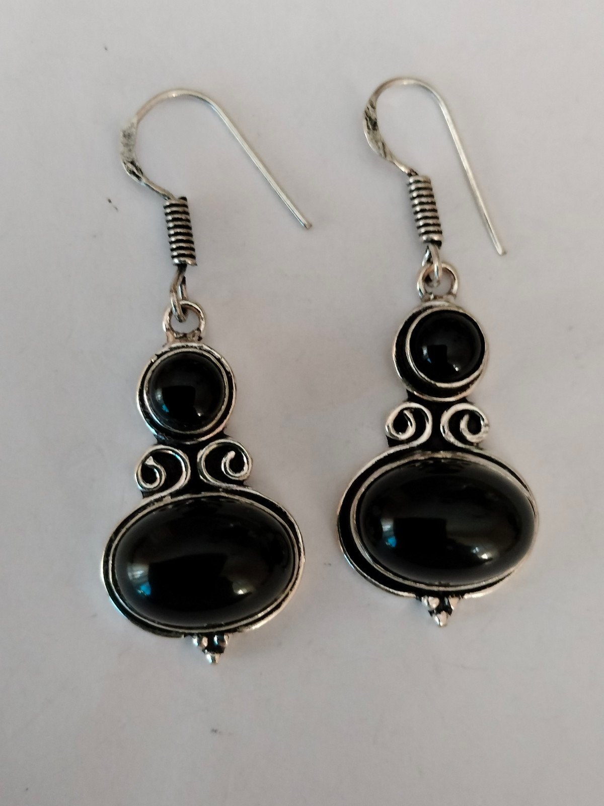 Zilveren oorbellen met zwart onyx, Hangers, Verzenden, Zwart, Nieuw