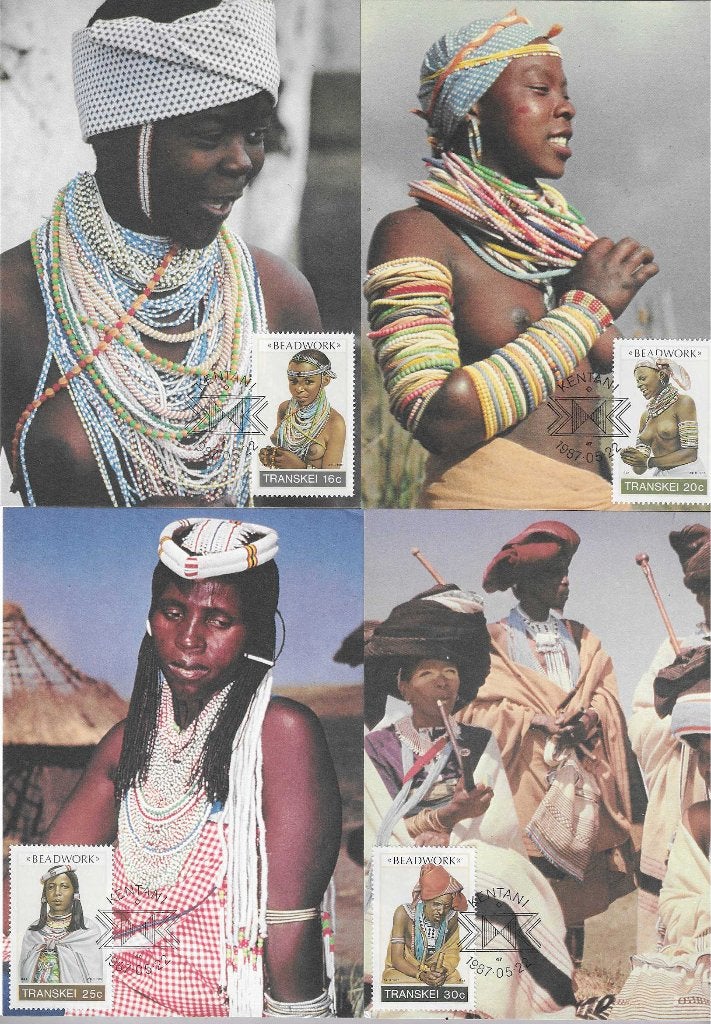 Postzegels Zuid Afrika Transkei vrouwen kralenwerk 4 kaarten, Verzenden, Zuid-Afrika, Gestempeld