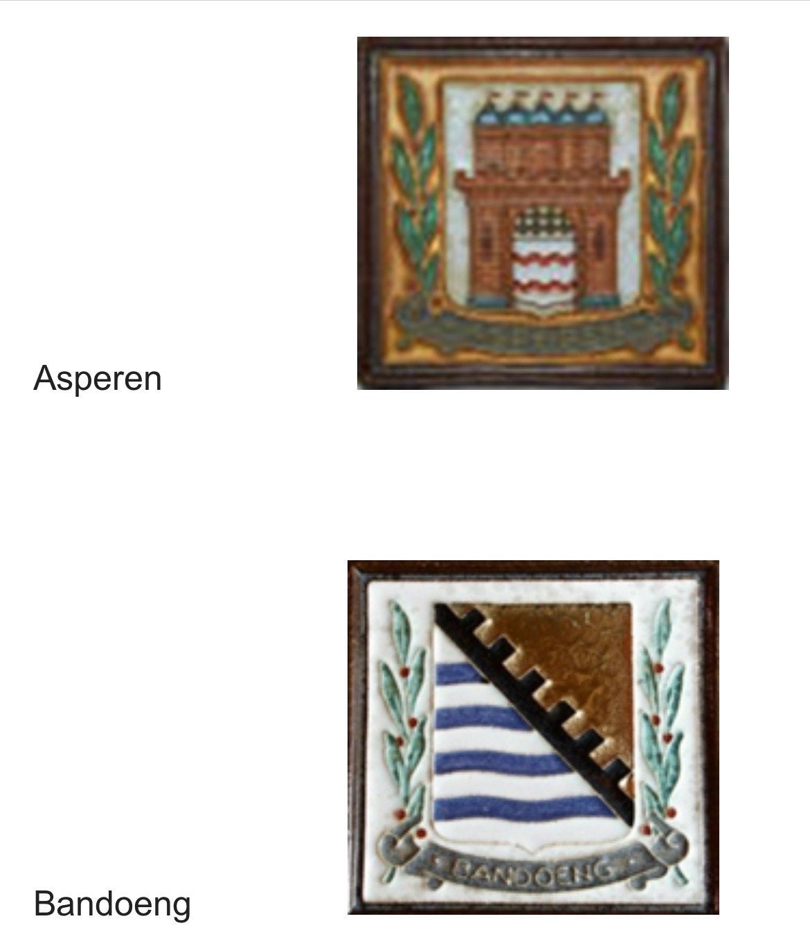 Gezocht: Tegel met wapen van Asperen, Bandoeng, Borculo, Has, Ophalen of Verzenden