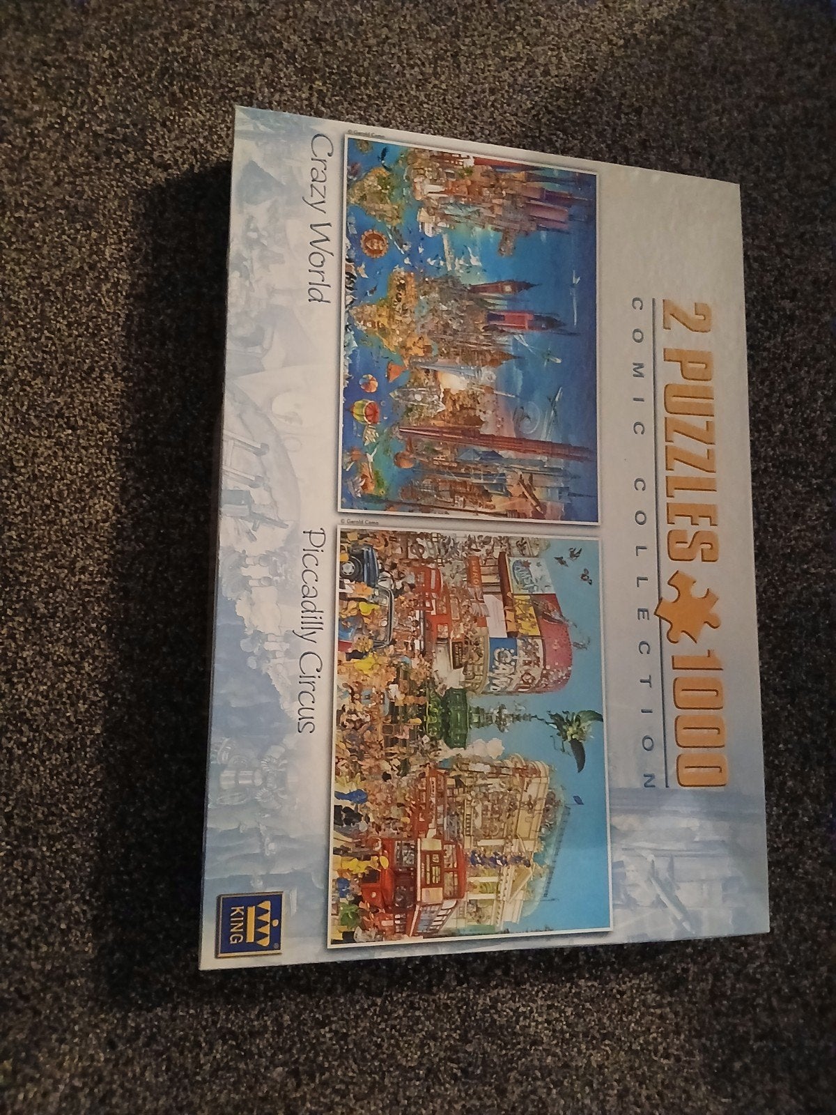 King 2 Puzzels 1000 stukjes: Crazy World & Piccadilly Circus, Ophalen, 500 t/m 1500 stukjes, Gebruikt, Legpuzzel