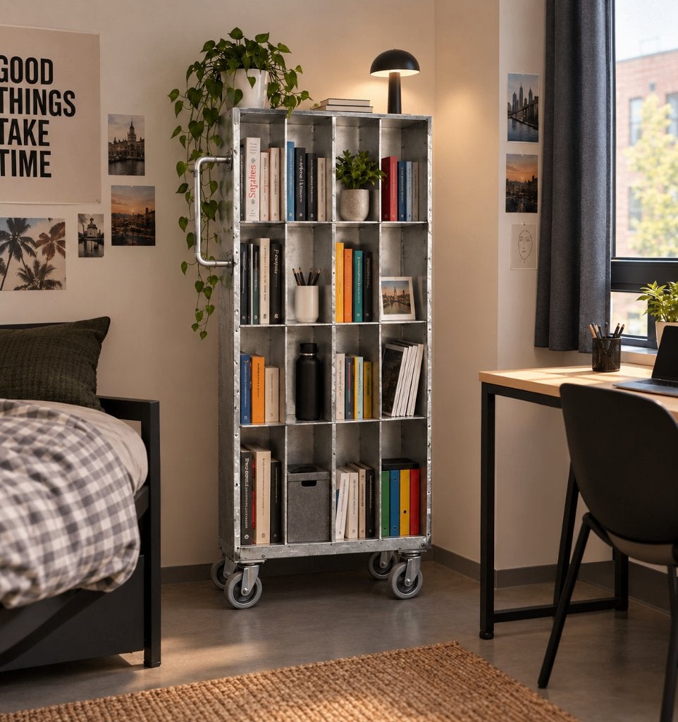 Boekenkast / Vakkenkast op wielen – Industrieel & Stoer, Ophalen, Gebruikt, 50 tot 100 cm, Metaal