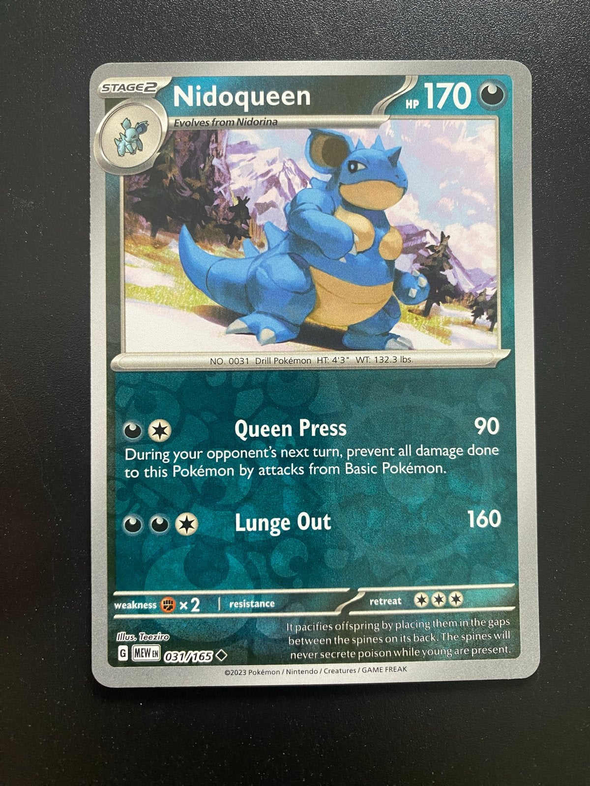 Nidoqueen Reverse Holo 031/165 Pokémon 151 Packfresh, Ophalen of Verzenden, Zo goed als nieuw, Losse kaart, Foil