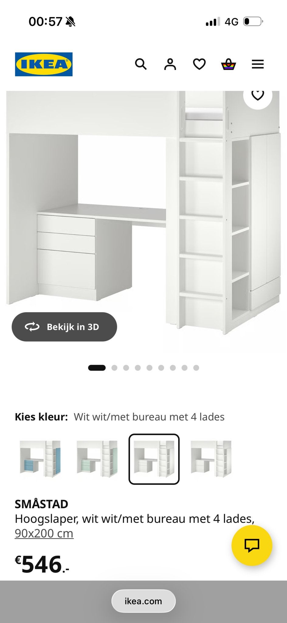 IKEA SMÅSTAD Hoogslaper met bureau en lades, Ophalen, Eenpersoons, Zo goed als nieuw, 200 cm