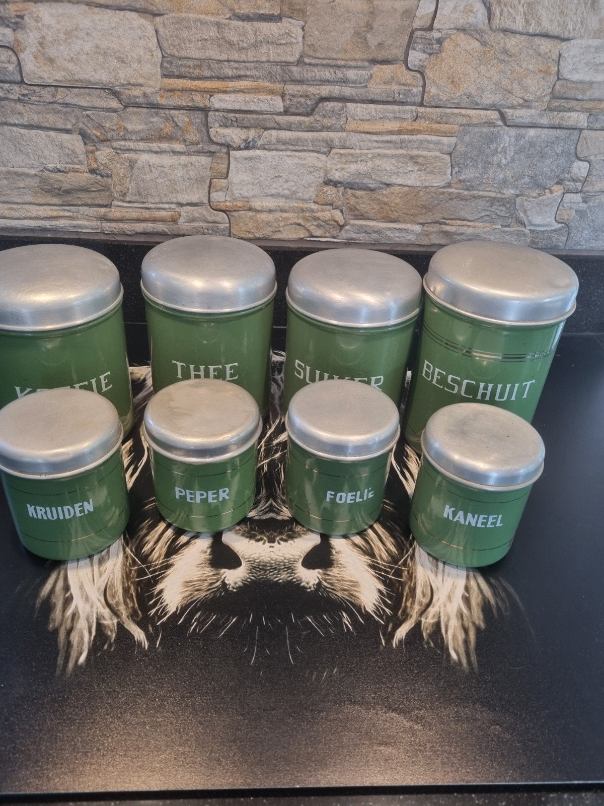 Vintage emaille potten set - Koffie, Thee, Suiker, Kruiden, Verzenden
