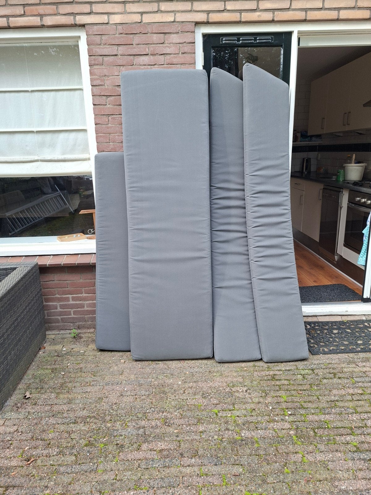 Grijze kussens voor loungebank., Tuin en Terras, Ophalen, Gebruikt, Overige materialen