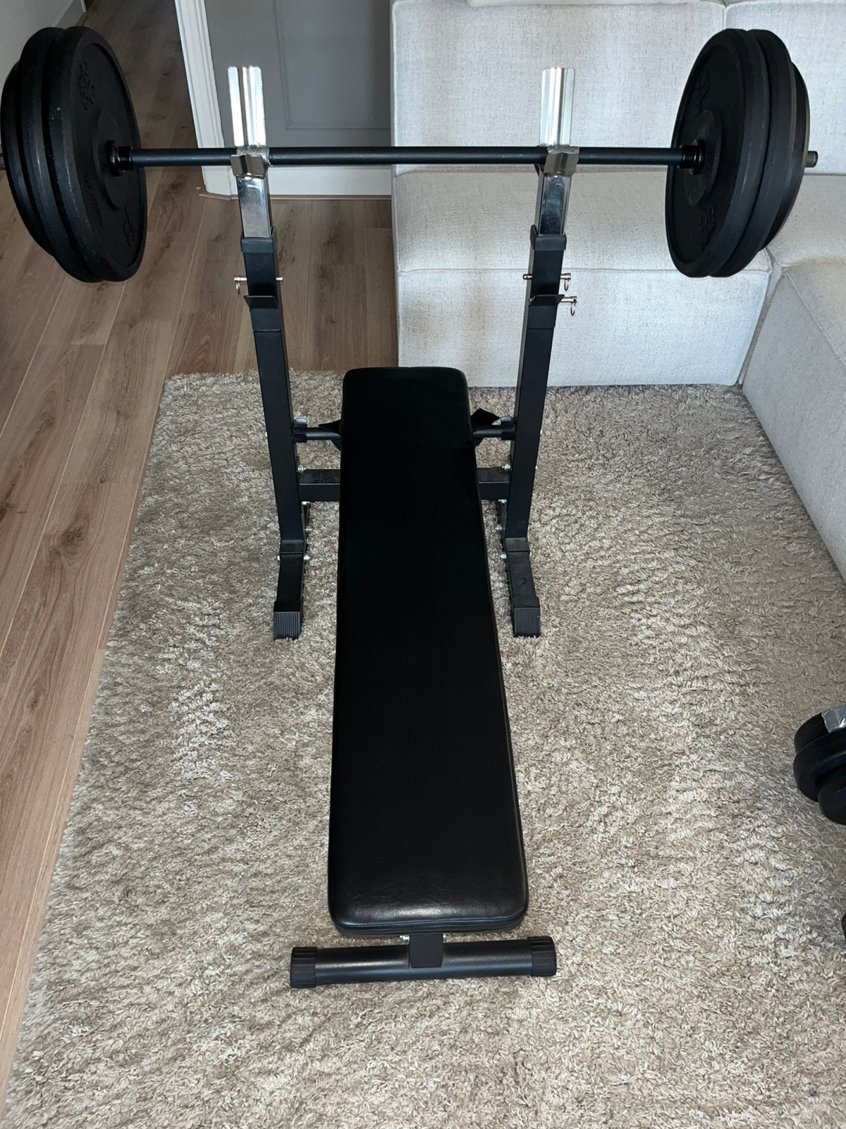 Complete fitness set: bankdruk + halters + gewicht (100kg+), Ophalen, Gebruikt, Borst, Fitnessbank