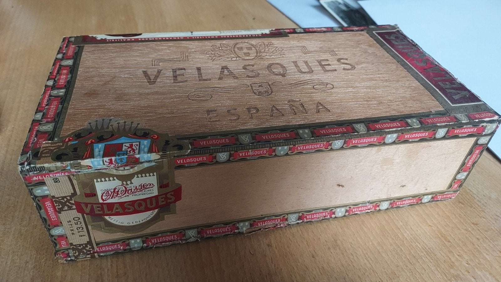 houten sigarenkist Velasques España  Jaren 60/70 Groot model, Ophalen of Verzenden, Gebruikt, Tabaksdoos of Verpakking