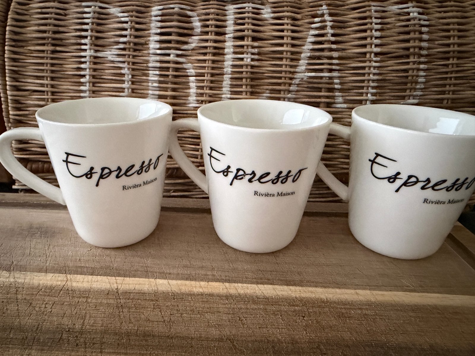 Riviera Maison Espresso kopjes - set van 3, Overige merken, Keramiek, Ophalen of Verzenden, Zo goed als nieuw
