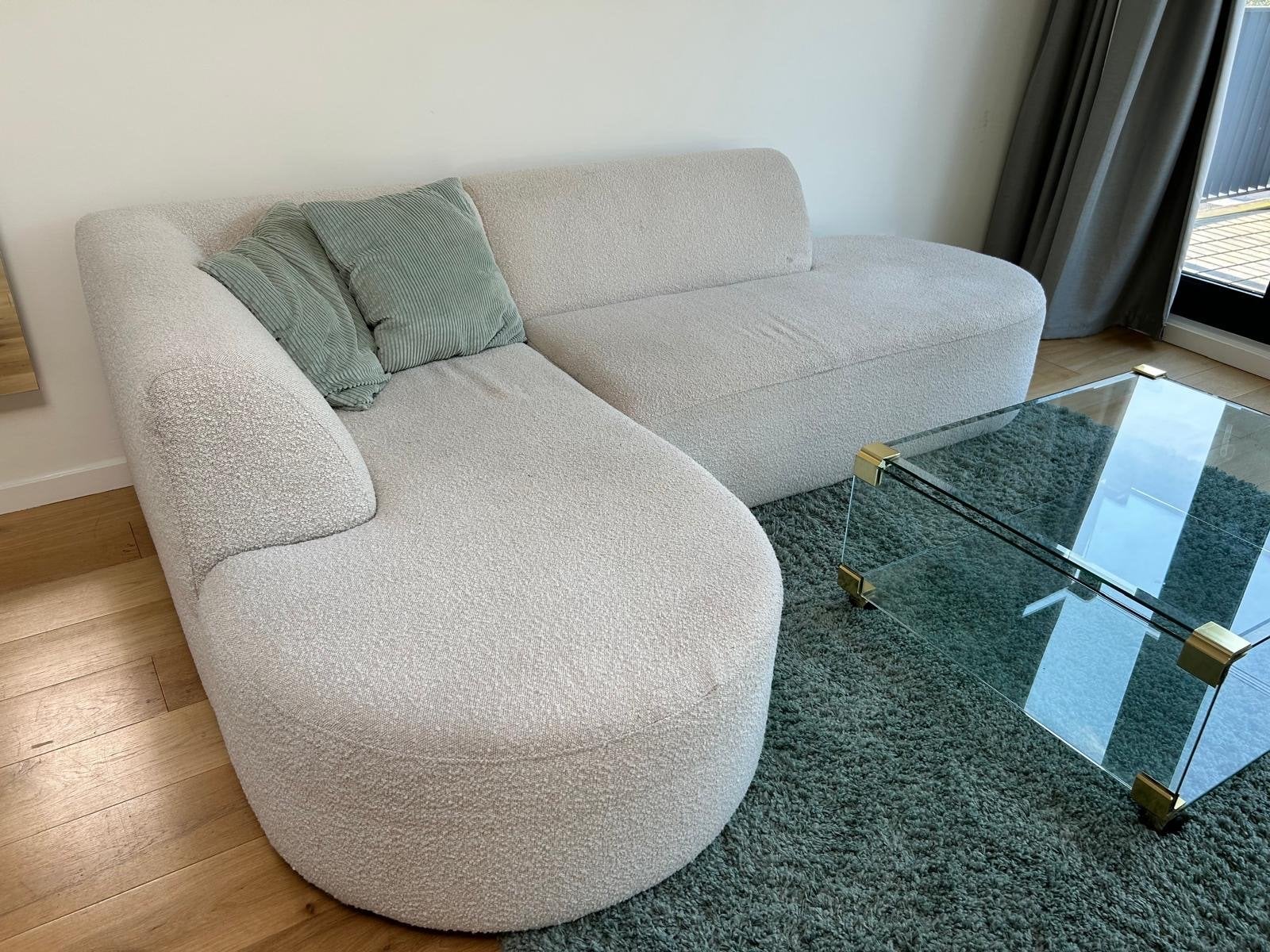 Hoekbank Bouclé Stof - Crème Wit, Huis en Inrichting, Ophalen, 250 tot 300 cm, Hoekbank, Zo goed als nieuw