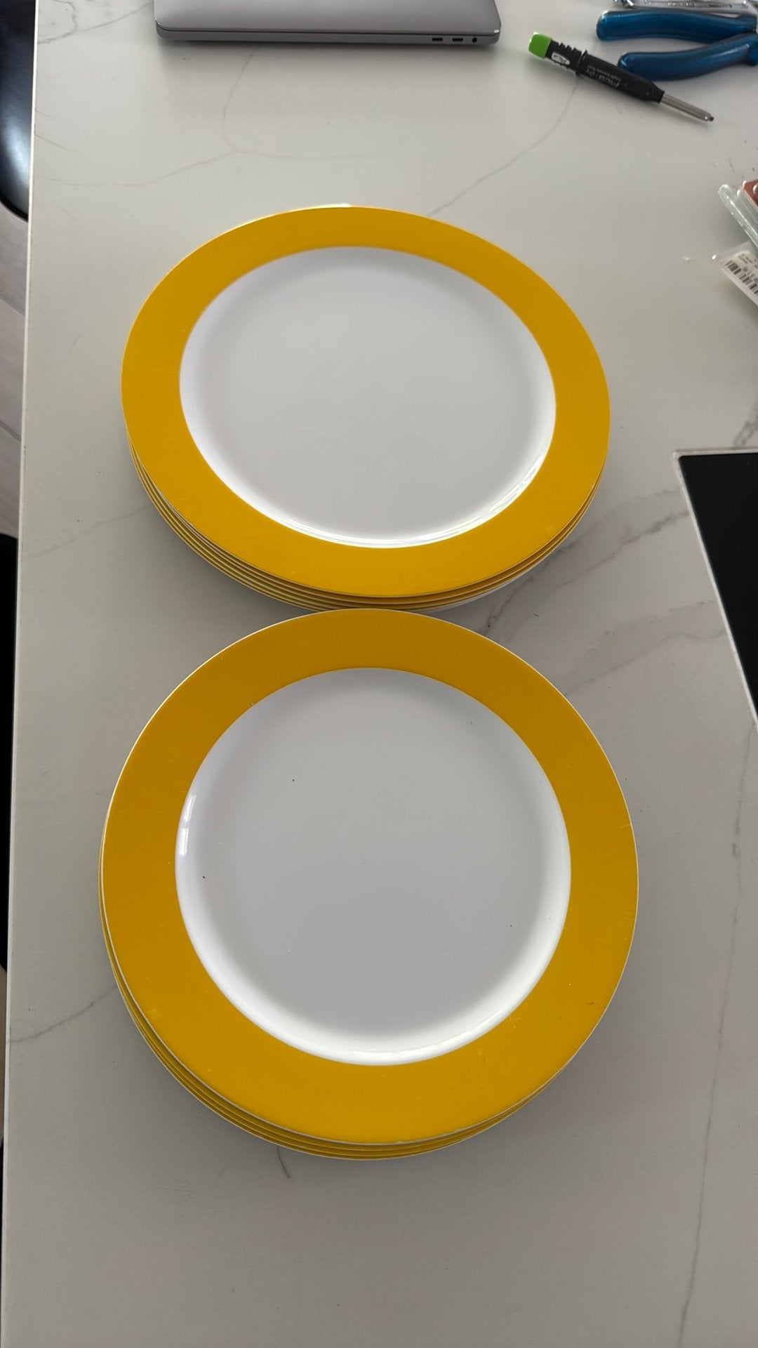 Set van 12 Mepal Rosti ontbijt/diner borden geel/wit, Ophalen of Verzenden, Gebruikt