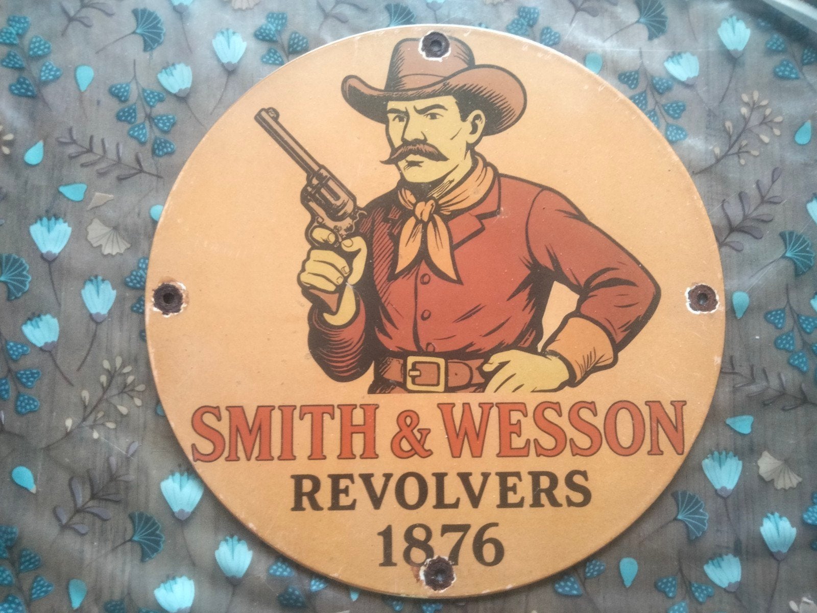 Emaille reclamebord Smith en wesson geweren / revolvers, Ophalen of Verzenden, Gebruikt, Overige onderwerpen