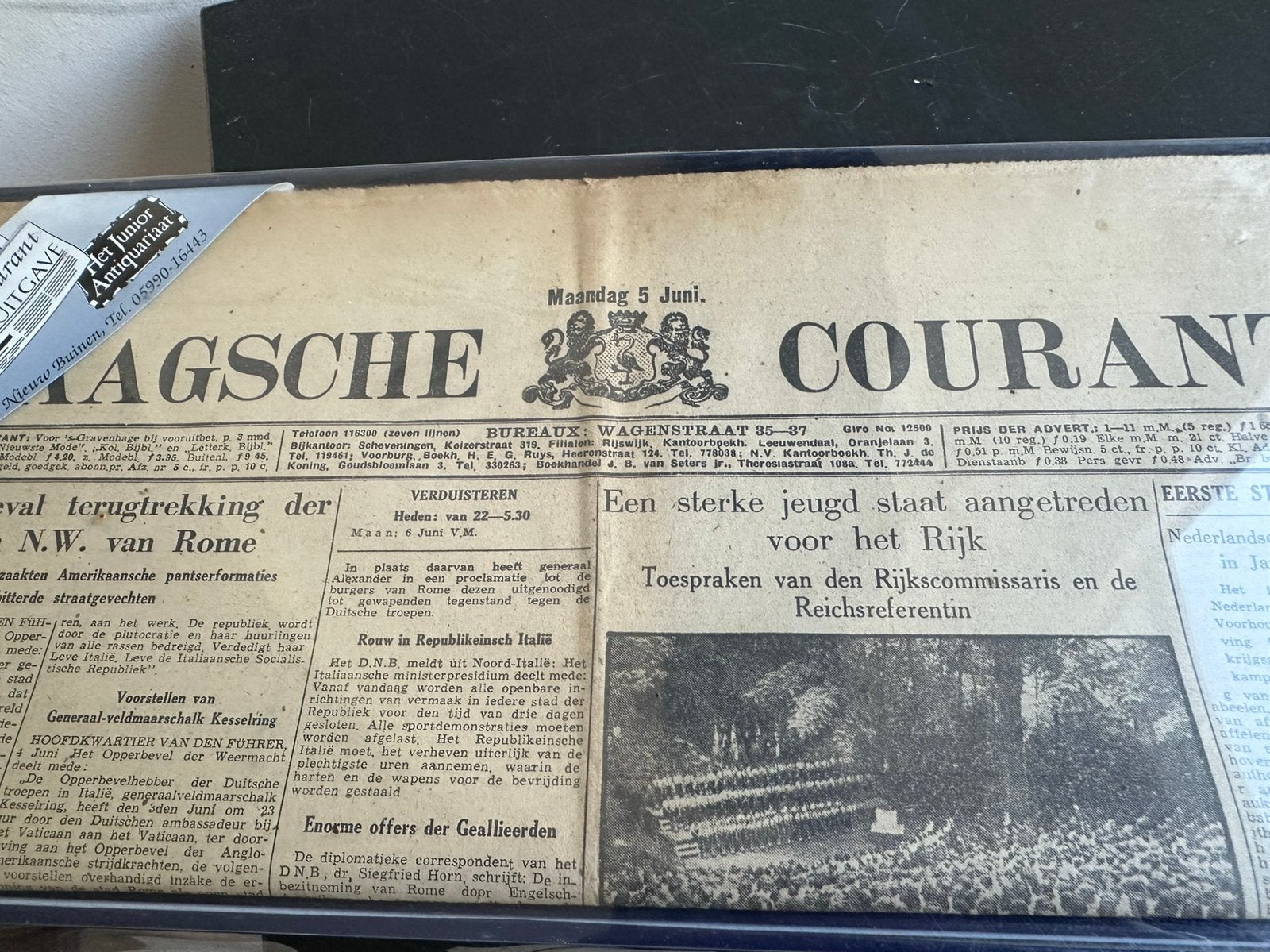 Orginele Haagse oorlog tijd  krant 1944, Ophalen of Verzenden, Gelezen, Krant