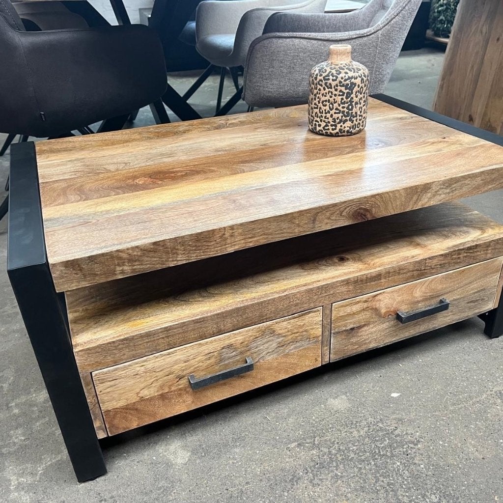 Magazijn leegverkoop salontafel Britt mangohout metaal zwart, Hout, Nieuw, Ophalen of Verzenden, Info@wkhome.nl