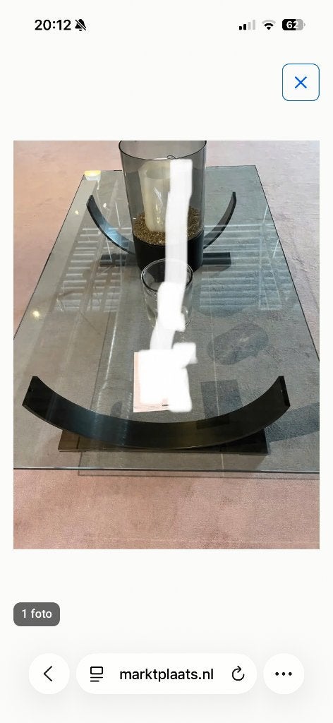 Design salontafel glas met stalen poten, Huis en Inrichting, Ophalen, 50 tot 100 cm, Zo goed als nieuw, Glas
