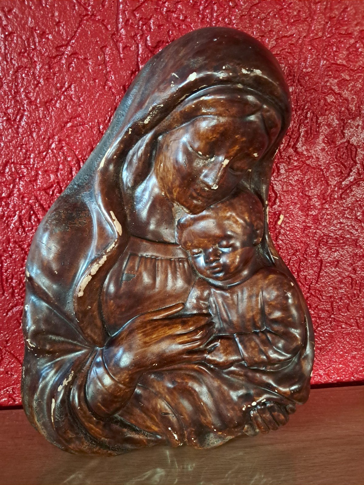 Vintage wandbeeld van Maria met het kindje Jezus., Ophalen of Verzenden