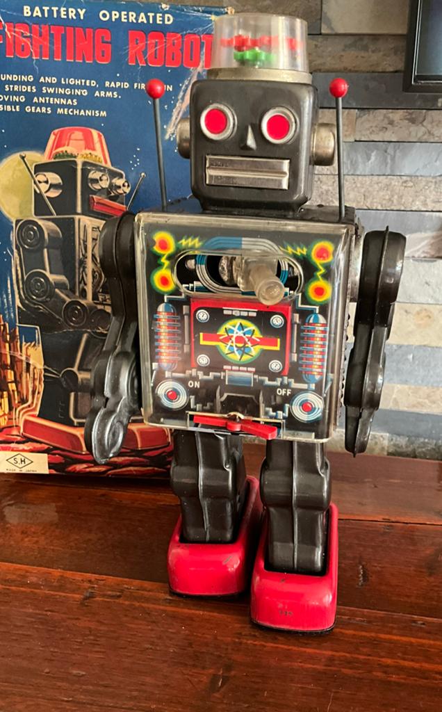 Antieke blikken fighting robot horikawa in doos rond 1950, Ophalen of Verzenden