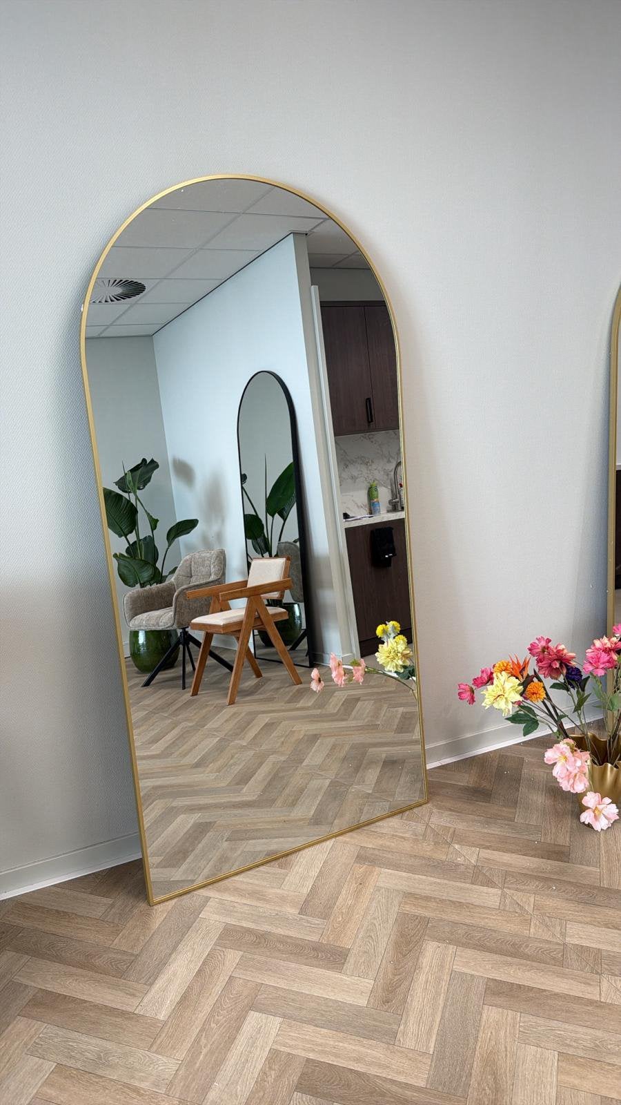 Spiegel boogspiegel woonkamer interieur spiegel goud 200x100, Huis en Inrichting, Woonaccessoires | Spiegels, Ophalen, Nieuw, Overige vormen