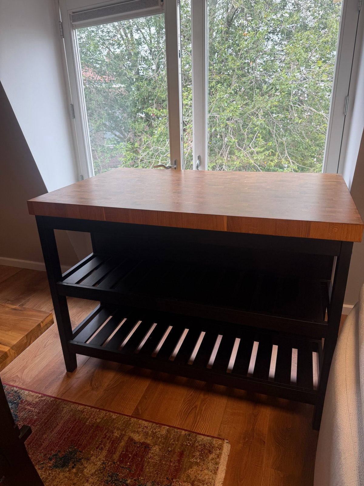 IKEA VADHOLMA Keukeneiland - Zwart/Eiken, Ophalen, 100 tot 150 cm, Zwart, Zo goed als nieuw