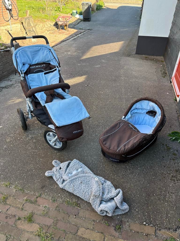 X-Adventure Kinderwagen met Reiswieg - Bruin/Blauw, Kinderen en Baby's, Kinderwagens en Combinaties, Gebruikt, Met reiswieg, Ophalen