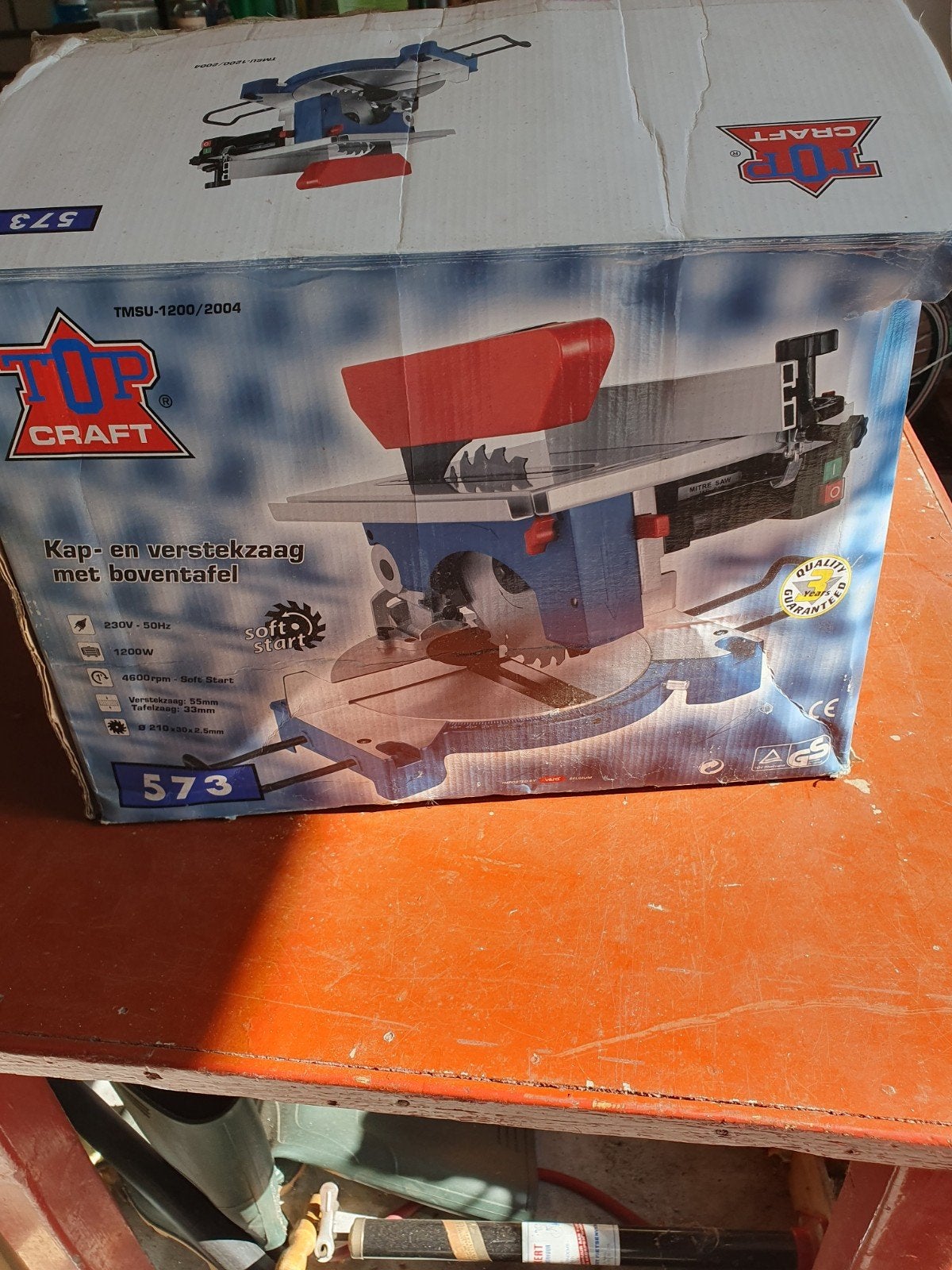 Top Craft Afkort- en verstekzaag met boventafel 1200W, Ophalen, Gebruikt, 70 mm of meer, Top Craft