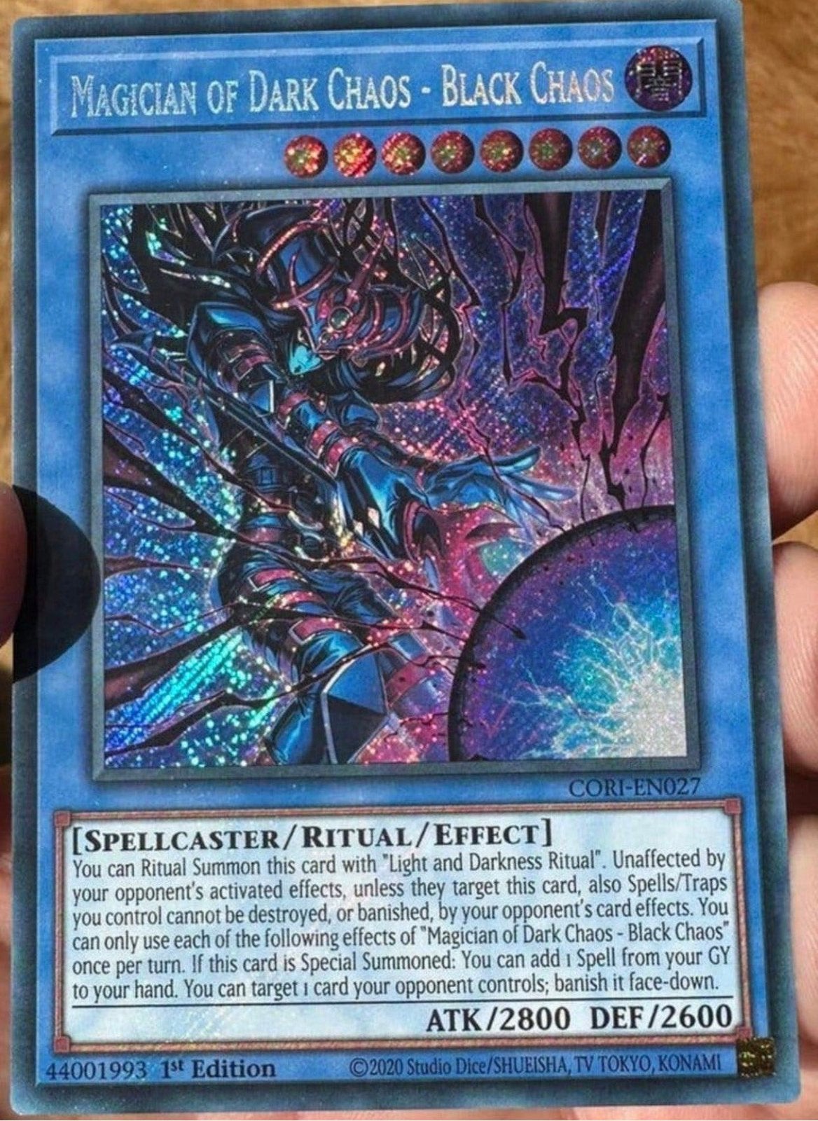 Yu-Gi-Oh! Magician of Dark Chaos - Black Chaos CORI 1st Mint, Ophalen of Verzenden, Zo goed als nieuw, Losse kaart, Foil
