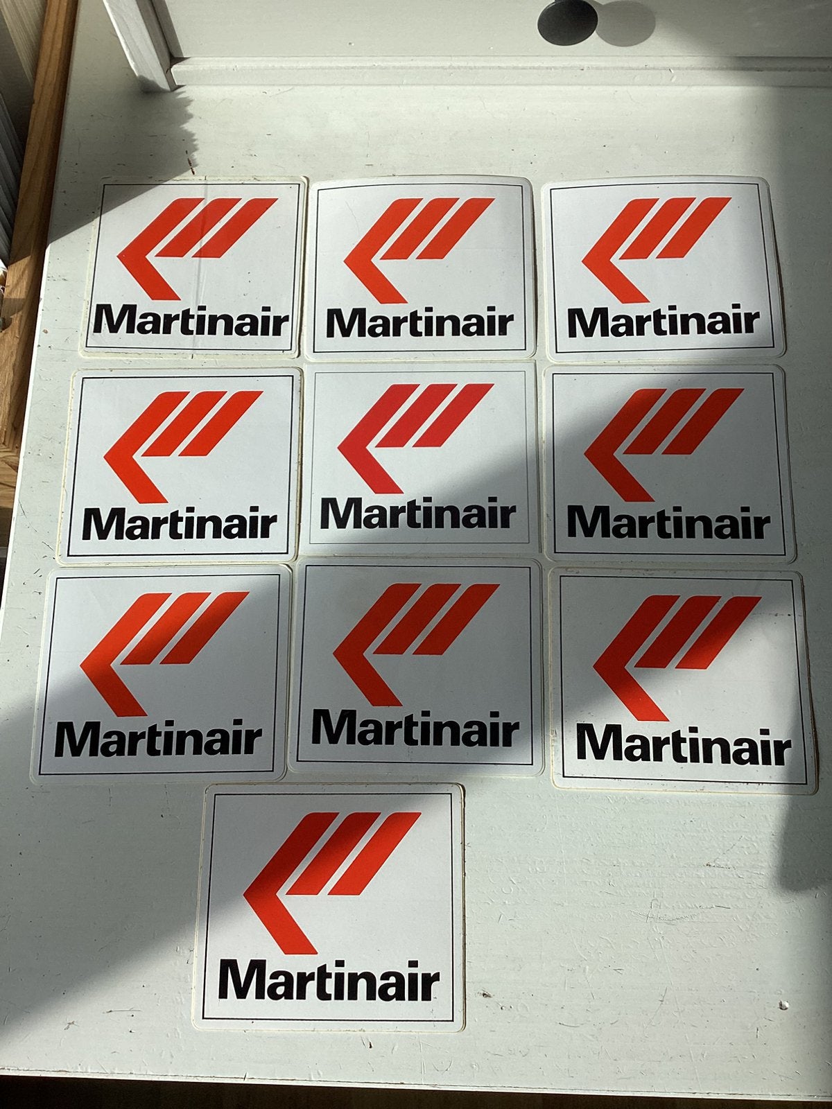 10 stickers Martinair (logo), Verzenden, Zo goed als nieuw