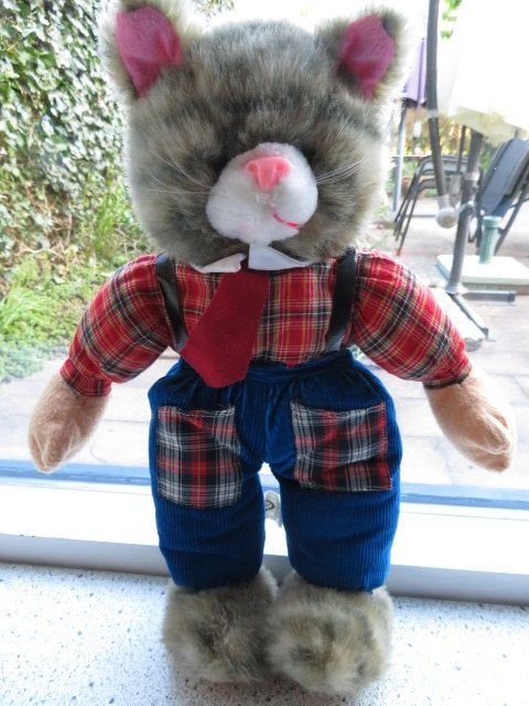Retro vintage poes of kat merk Toyland meet ca 40 cm totaal, Gebruikt, Ophalen of Verzenden, Met label, Meerkleurig