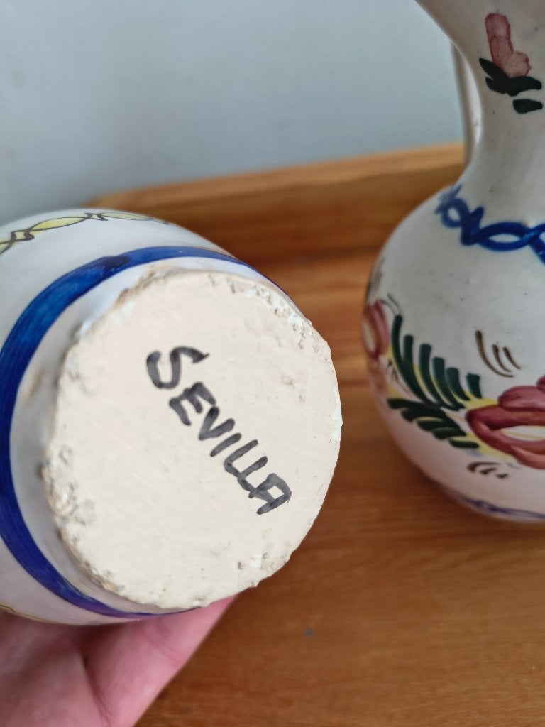 2 Vintage Handbeschilderde Kannetjes – Sevilla, Spanje, Ophalen of Verzenden